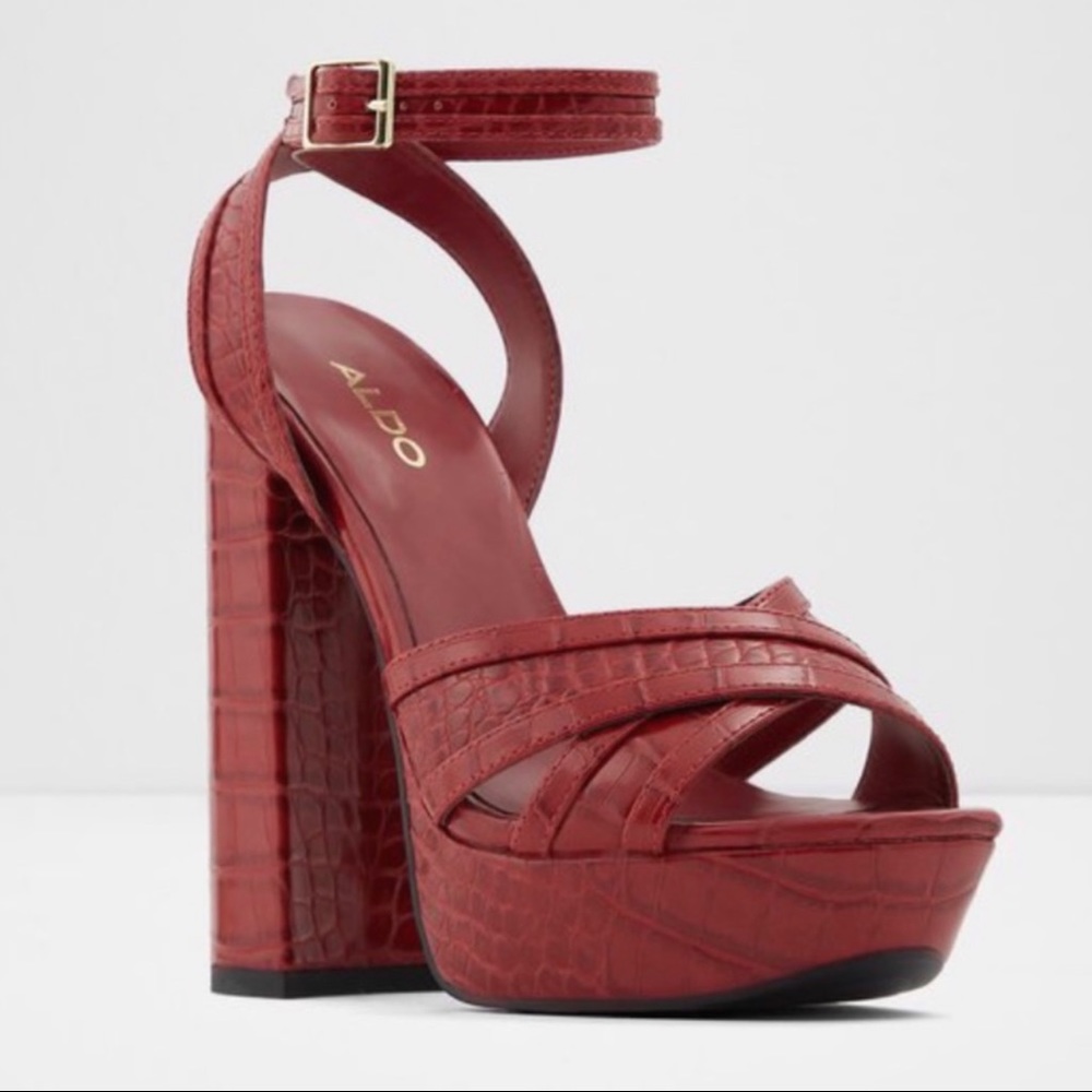 Rare ALDO Dwaurith Red Platform Open Toe Heels